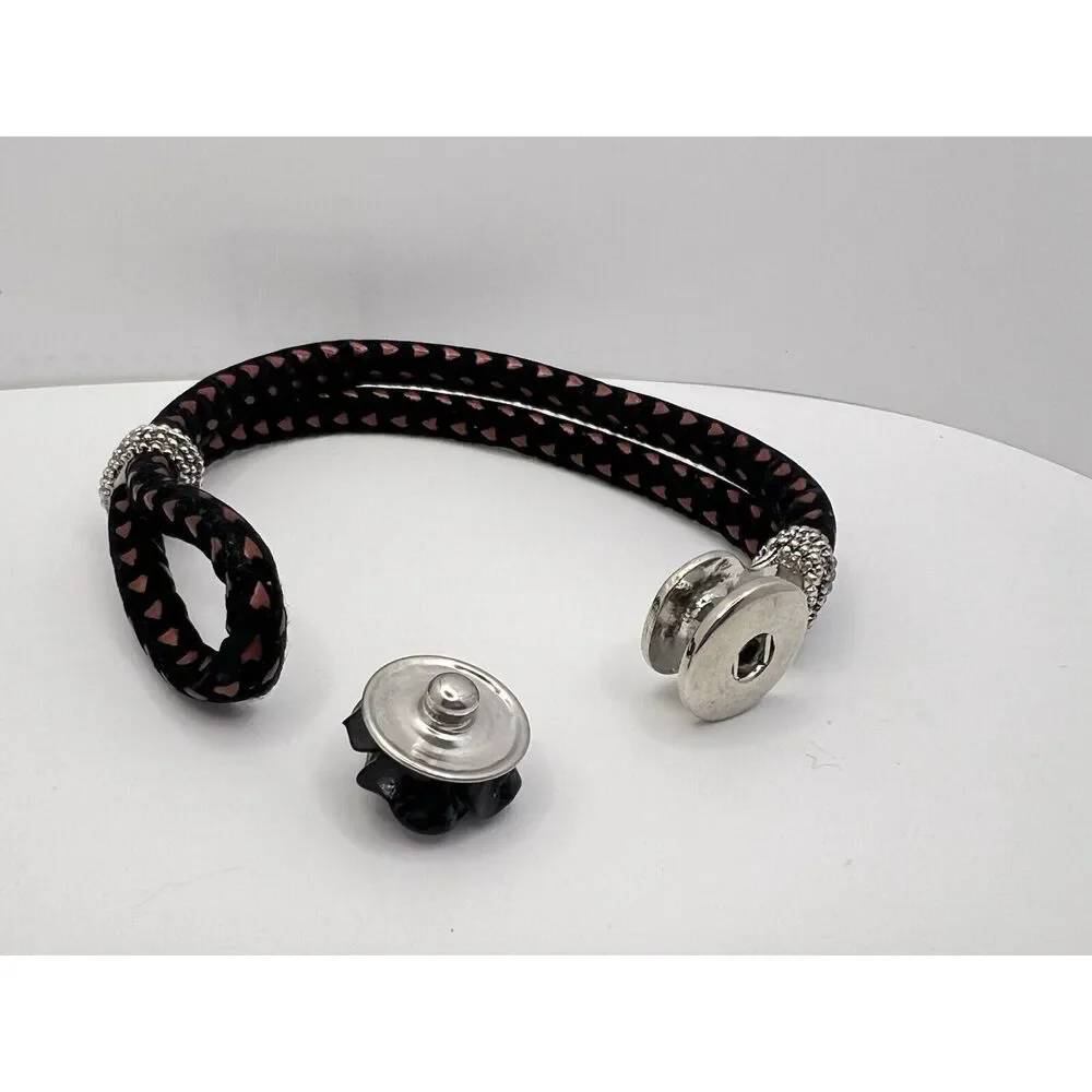 Snap Jewelry Black W Red Leather Bracelet 8